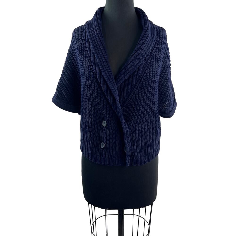 Comptoir Des Cotonniers Navy Cardigan Sweater Cotton Chunky Knit Shawl Neck Sz 2